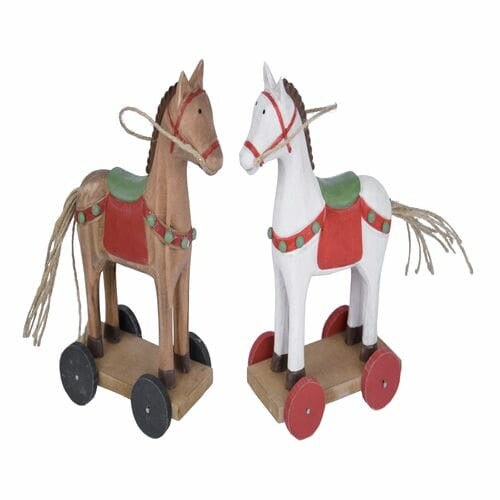Decoration horse on wheels, white|natural, 13x19.5x5cm, package contains 2 pieces!|Ego Dekor