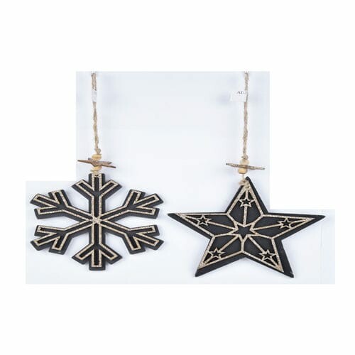 Snowflake/star curtain, black/gold, 13x16x0.6cm, package contains 2 pieces!|Ego Dekor