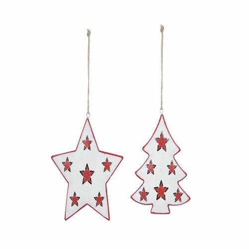 Hanging tree/star, white, 10.5x12.5x1.4cm, package contains 2 pieces!|Ego Dekor