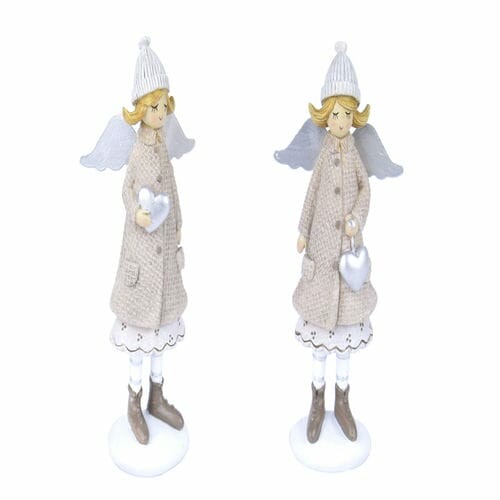 Angel decoration with heart, beige/silver, 8x17x4cm, package contains 2 pieces!|Ego Dekor