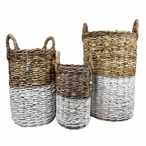 Basket with handles, abaca, white/natural, diameter 57x56cm, S3|Van Der Leeden 1915