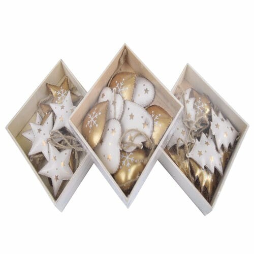 Heart/sham/star pendant, white/gold, 10x3x10.5cm, package contains 3 pieces!|Ego Dekor