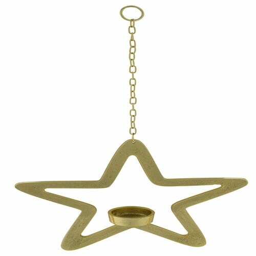 Hanging tea light candlestick, star, gold, 24x24x5cm (SALE)|Ego Dekor