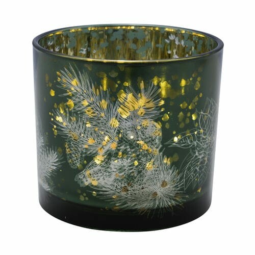 Svícen skleněný Borovice, zelená/zlatá, pr.15x15cm (DOPRODEJ)|Ego Dekor