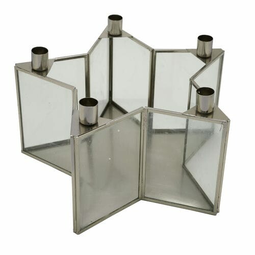 Candlestick Star, metal with glass, for 5 candles, silver, 30x30x15cm (SALE)|Ego Dekor
