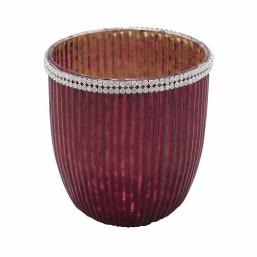 Świecznik szklany z cyrkoniami, czerwony, 10,5x10cm (WYPRZEDAŻ)|Ego Dekor