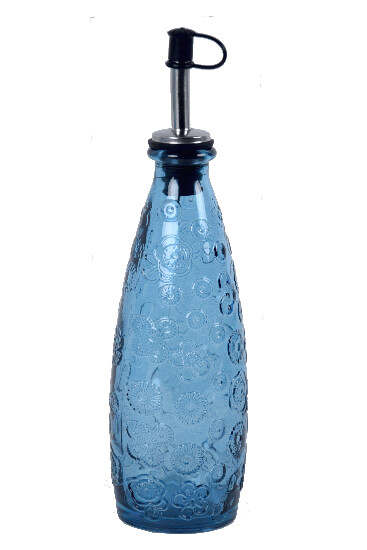 Butelka szklana z recyklingu z lejkiem „FLORA”, niebieska, 0,3 L (WYPRZEDAŻ) (opakowanie zawiera 1 szt.)|Vidrios San Miguel|Szkło z recyklingu