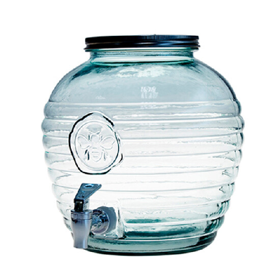 Barrel|Juice container made of recycled glass with a tap 