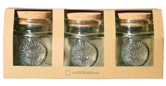 Recycled glass jar with cork. with cap 
