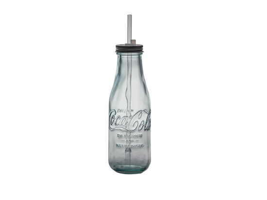 VIDRIOS SAN MIGUEL !RECYCLED GLASS! Fľaša z recyklovaného skla so slamkou "COCA COLA" !LIMITOVANÁ EDÍCIA! 0,6L, číra (balenie obsahuje 1ks)