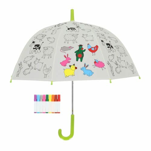Parasol dziecięcy FARM ANIMALS + markery, PIY - do kolorowania, średnica 70x69cm|Esschert Design