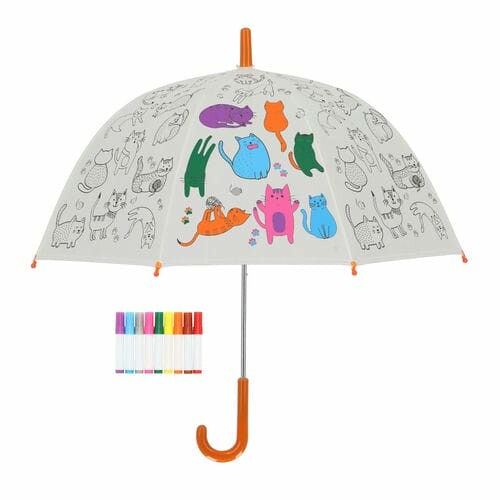 Children's umbrella CATS + markers, PIY - to be colored, diameter 70x69cm|Esschert Design