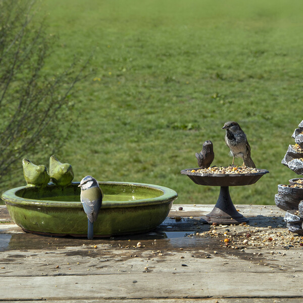 Ceramic bird drinker, green patina, dia. 31 cm|Esschert Design