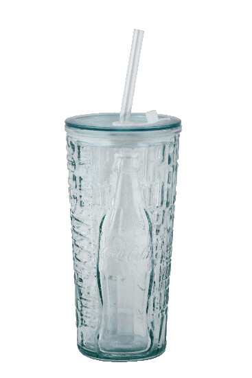 Sklenice z recyklovaného skla s brčkem "COCA COLA" !LIMITOVANÁ EDICE! 0,5L čirá (balení obsahuje 1ks)|Vidrios San Miguel|Recycled Glass