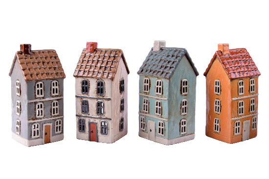 MyScandi Ceramic candlestick and decoration HOUSE on the square VERNAZZA white/grey/orange/blue, 22cm