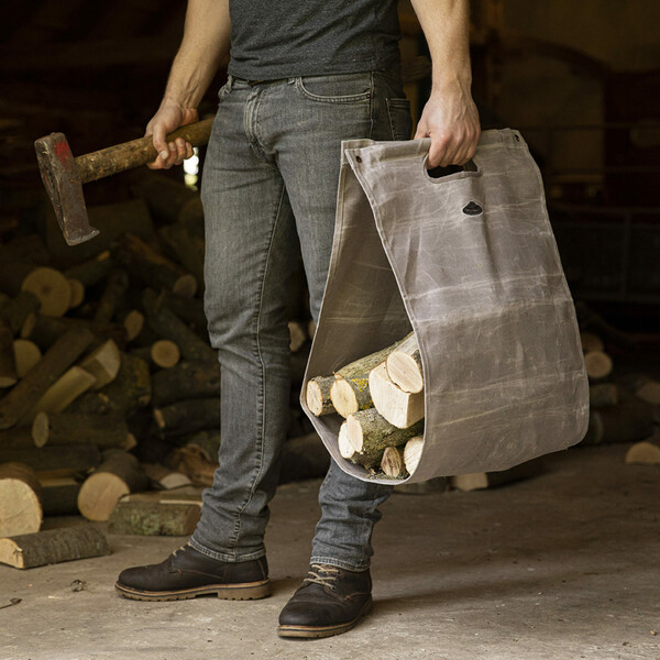 Nosič na drevo, voskované plátno, šedá s patinou, 40x5x71cm | Esschert Design