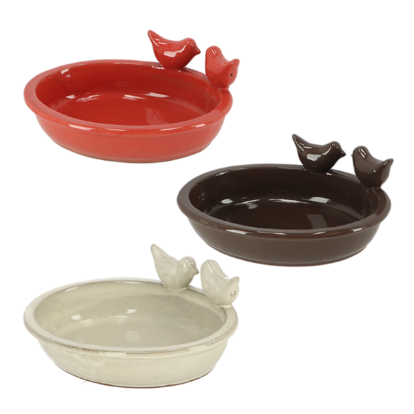 Bath/drinker/bird feeder DESERT DREAM, red/white/brown ceramic, 30x24x12cm|Esschert Design