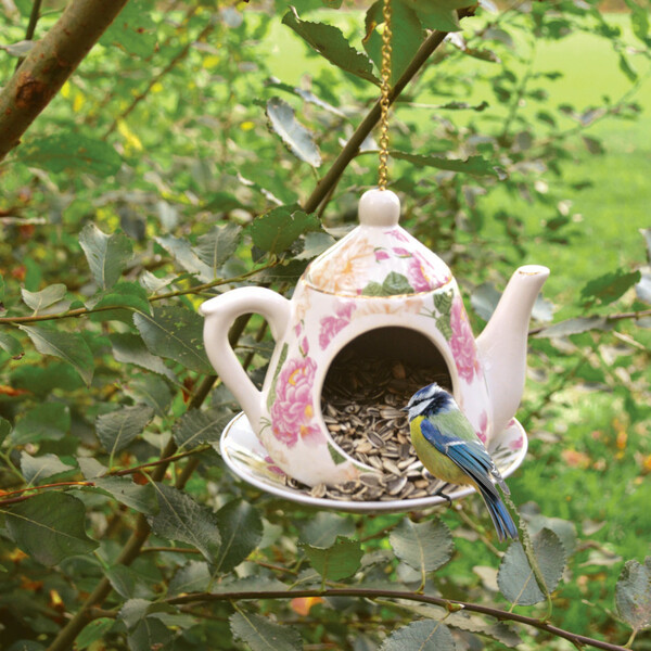 SECOND QUALITY Feeder TEAPOT, porcelain, hanging, 16x14x14cm, red|Esschert Design