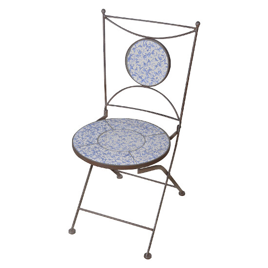 Židle, modrobílá keramika "AGED CERAMIC" , skládací, 89cm|Esschert Design