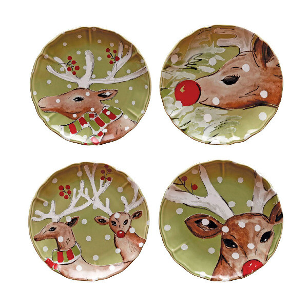 Tanier 21cm, DEER FRIENDS, zelená, set 4ks |