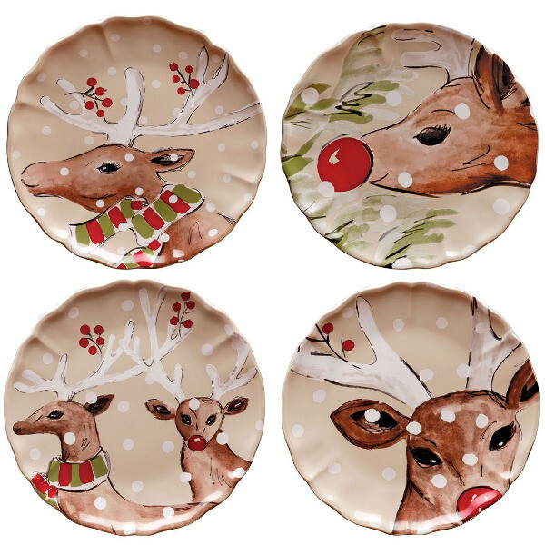 Talíř 27cm, DEER FRIENDS, bílá|Linen, set 4ks (DOPRODEJ)|Casafina by Costa Nova