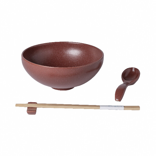 Miska|ramen, lžička, odkladač na hůlky pr.19cm|1L, PACIFICA, červená (cay.) set|Casafina by Costa Nova