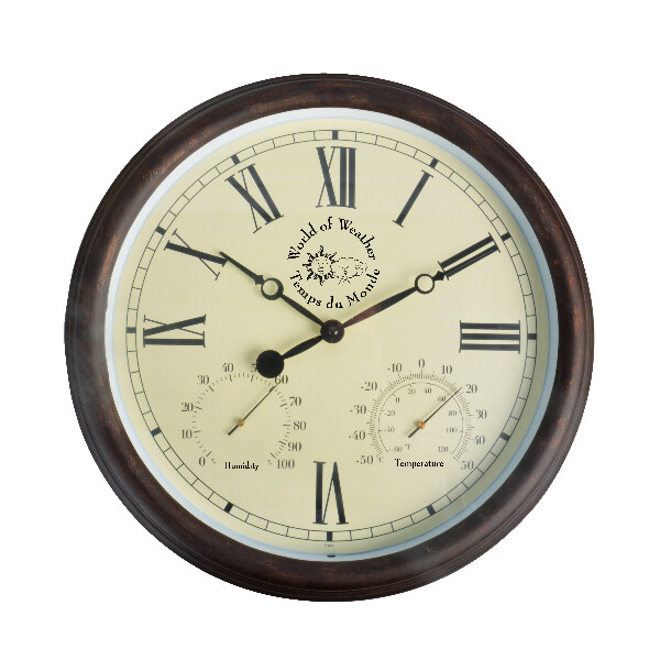 Hodiny EASTGATE CLOCK, nástenné, hnedá farba, priemer 38 cm, číselník - rímske číslice, pre vnútorné aj vonkajšie použitie|Esschert Design