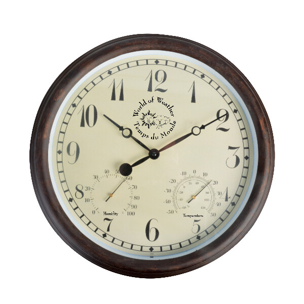 Hodiny EASTGATE CLOCK, nástenné, hnedá farba, priemer 38 cm, číselník - arabské číslice, pre vnútorné aj vonkajšie použitie|Esschert Design