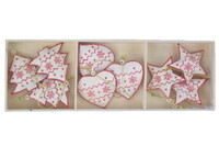 Ornament with snowflake pattern TREE, HEART, STAR, box, set 9 pcs|Ego Dekor