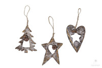 Tree decoration, heart, star, 9.5 x 1 x 12.5 cm, package contains 3 pieces!|Ego Dekor