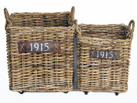 Wood basket on wheels, 55x55x60/40x40x38cm, S2|Van Der Leeden 1915