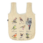 Folding bag Birds, easily packable in the included case, double-sided, with a colorful print of forest and garden birds with descriptions, 41 x 4 x 59.5 cm|Esschert Design