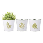 Planter with leaf print, various motifs, white, M, set contains 3 pieces! (SALE)|Esschert Design