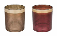 Świecznik szklany, różowy/brązowy/złoty, śr. 8,8cm, opakowanie zawiera 2 sztuki! (WYPRZEDAŻ)|Ego Decor