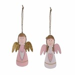 Angel curtain, wooden, 12 cm, white/pink, package contains 2 pieces!|Ego Dekor