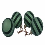 Glitter ball decoration, velvet stripes+leather strap, 8cm, green, set of 4 pieces!|Ego Dekor