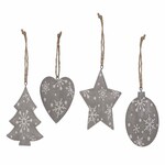 Hanging heart/tree/star/ball, 8cm, grey/white, package contains 4 pieces!|Ego Dekor