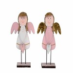 Decoration of angels on a pedestal, wooden, 17 cm, white/pink, package contains 2 pieces!|Ego Dekor