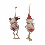 Reindeer/snowman curtain, wooden, 18/22 cm, natural/red, package contains 2 pieces!|Ego Dekor