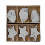 Heart/star decoration, white, box 6 pcs, package contains 2 pieces!|Ego Dekor