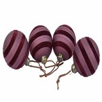 Glitter ball decoration, velvet stripes+leather strap, 8cm, burgundy/purple, set of 4 pieces!|Ego Dekor