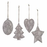 Hanging heart/tree/star/ball, 11cm, grey/white, package contains 4 pieces!|Ego Dekor