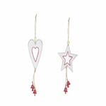 Heart/star pendant with bell, white, 5.5x15x1.5cm, package contains 2 pieces!|Ego Dekor