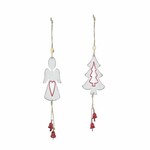 Hanging tree/angel with bell, white, 6.5x15x1.5cm, package contains 2 pieces!|Ego Dekor