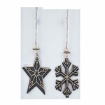 Snowflake/star curtain, black/gold, 10.5x10.5x0.8cm, package contains 2 pieces!|Ego Dekor
