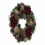 Veniec PINE s ružami, prírodná/červená/zelená, 28x28x6cm, ks|Ego Dekor