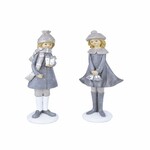 Dekorace dívka v zimním s dárkem/zvonky, šedá/stříbrná, 12x36x8cm, balení obsahuje 2 kusy!|Ego Dekor