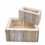 PINE WOOD planter cover with plastic, square, white washed, 0x0x0cm, S2|Ego Dekor