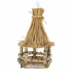 Bird feeder, hanging, straw roof/birch|Esschert Design