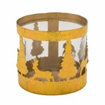 VZ 2021 Svícen na čajovou svíčku Les, kovový se sklem, zlatá, 10,5x10,5cm (DOPRODEJ)|Ego Dekor